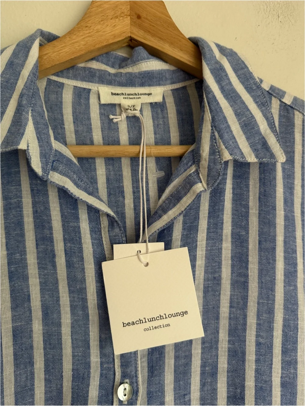NWT BeachLunchLounge Anthropologie Chelsea Blue & White Striped Linen Shirt